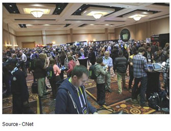 New Stuff – While this is the media mob at ShowStoppers, there were people everywhere at this year’s CES trying to see what’s new, what’s hot and what’s not around the 35 football fields of exhibit space. In a word, impossible.