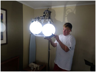 Cinematographer Keith J. Duggan Adjusts 2 of His 4 Lights—LED China Balls 