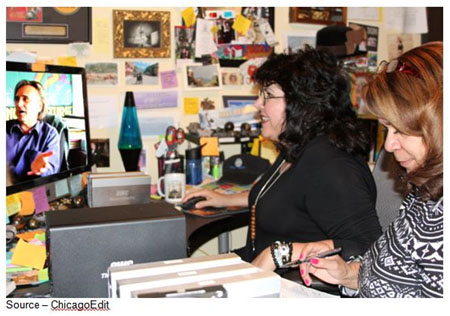 Preserving Yesteryear – Sue Lawson (r) and Antonia (Toni) G. Carey log hundreds of hours of film and video interviews for their documentary on the history of filmmaking in the Midwest.