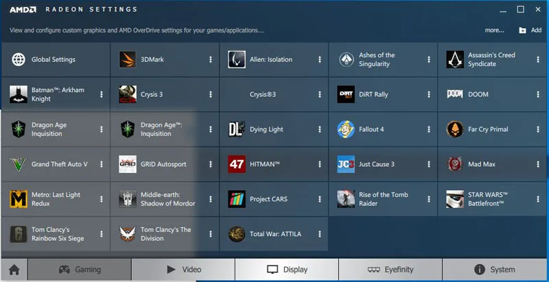 Rad settings GLOBAL-all games
